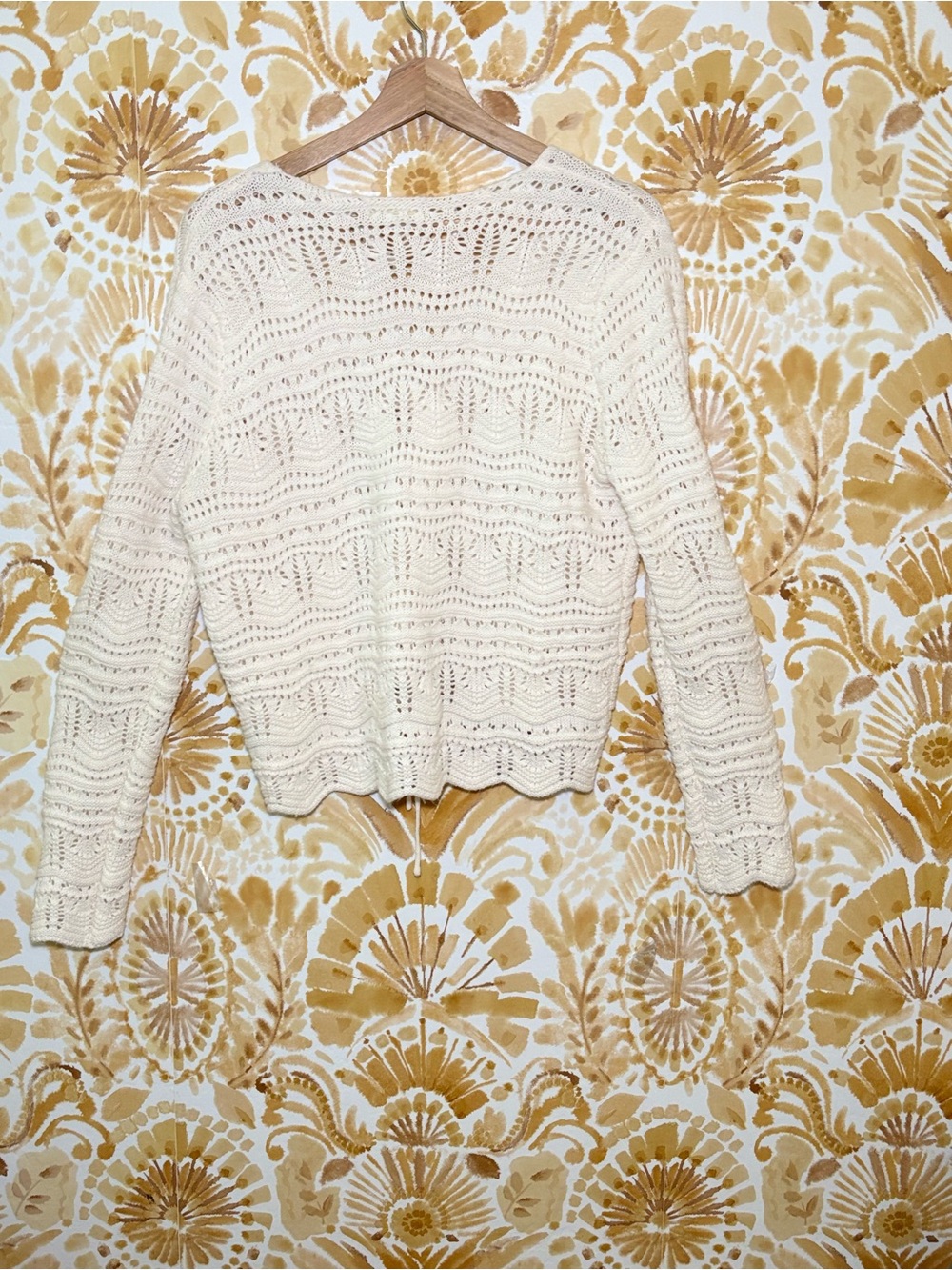 Cream Crochet Knit Cardigan Sweater | Boho Tie Front Top | Coastal Cottagecore - Picture 6 of 12